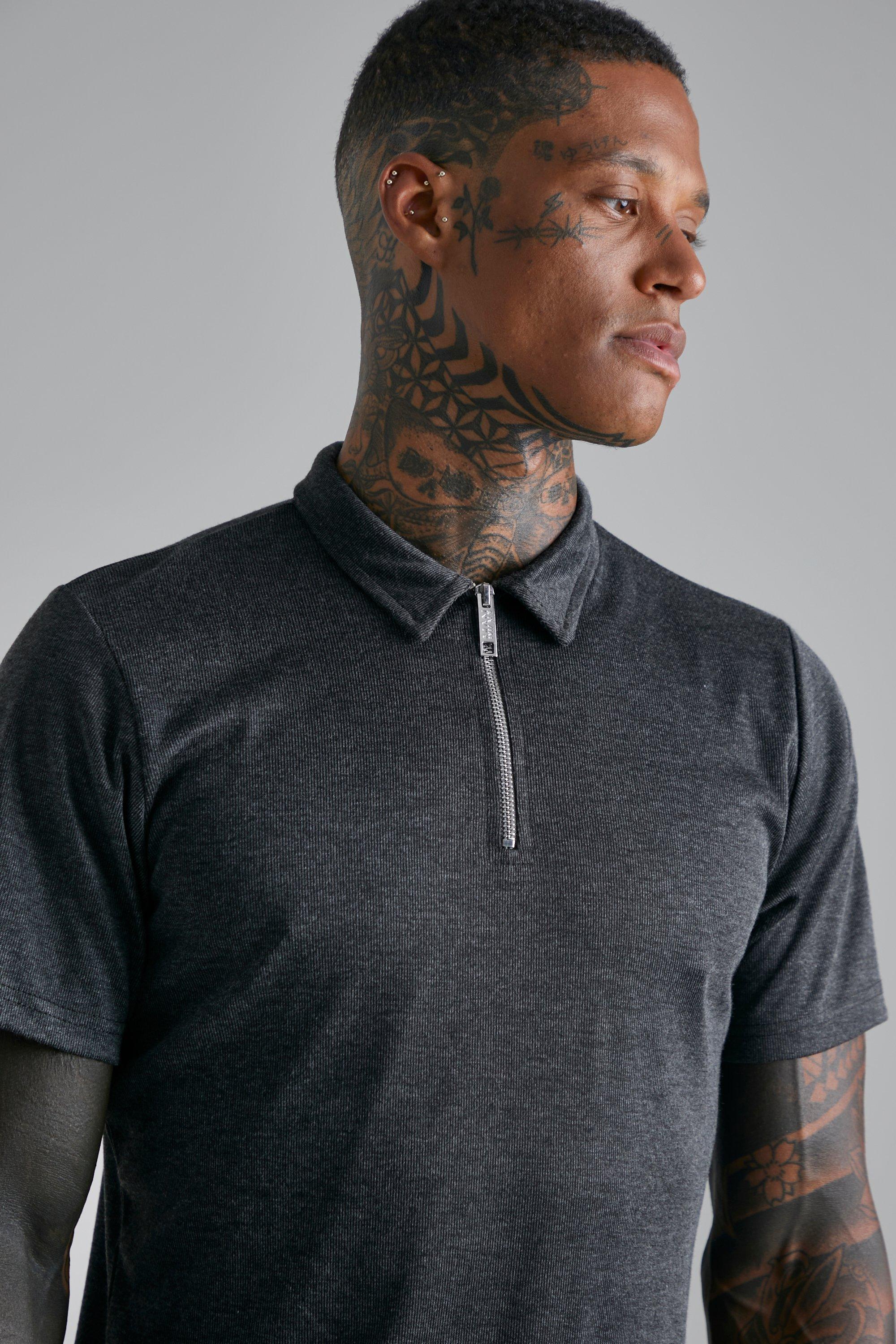 Smart Viscose Ribbed Zip Neck Polo